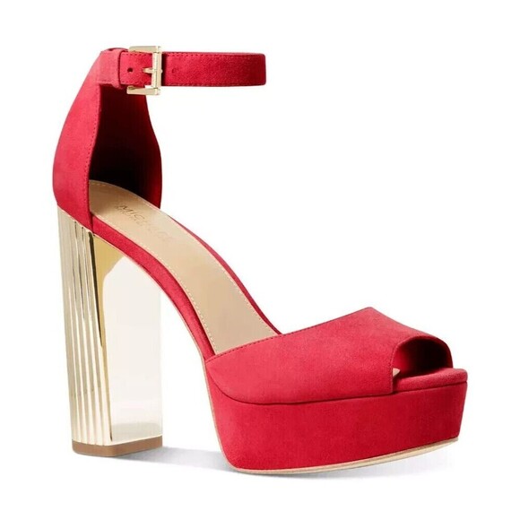 Michael Kors Women\'s Platform Shoes Suede Porter open Toe Red Crimson size 10